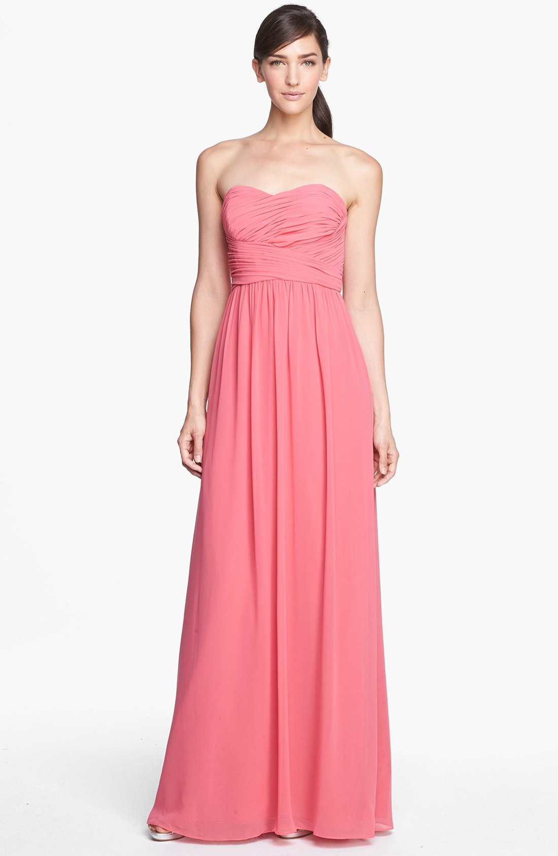 Donna Morgan Stephanie Strapless Ruched Chiffon Gown in Pink ...