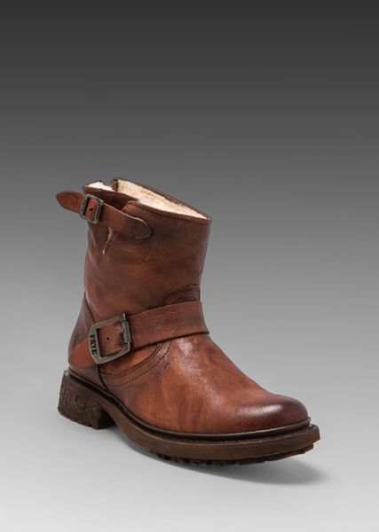 Frye Valerie 6 Motorcycle Lamb Shearling Lined Boot in (Cognac) | Lyst