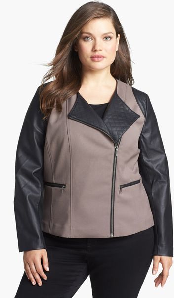 Sejour Faux Leather Twill Moto Jacket in Black (Taupe- Dusk/ Black) | Lyst