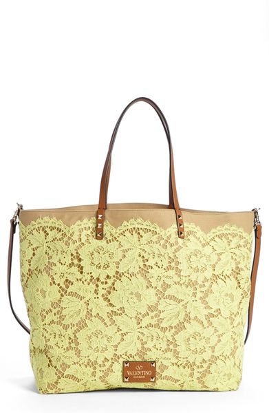 Valentino Glam Double Handle Tote in Yellow (Citron/ Alpaca/ Light Cuir ...