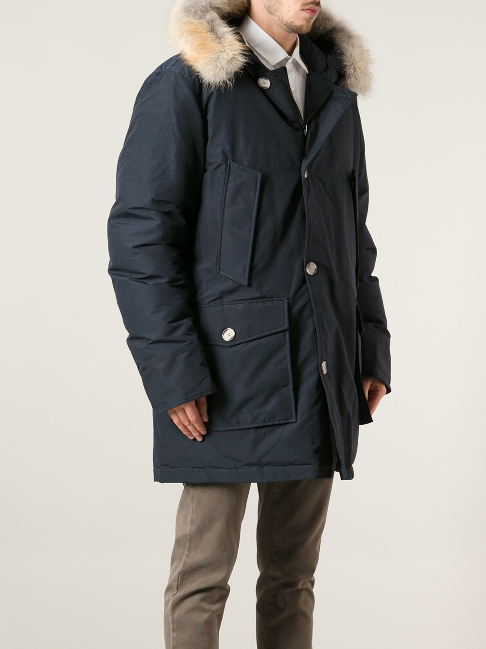 Woolrich Hooded Parka in Blue for Men | Lyst