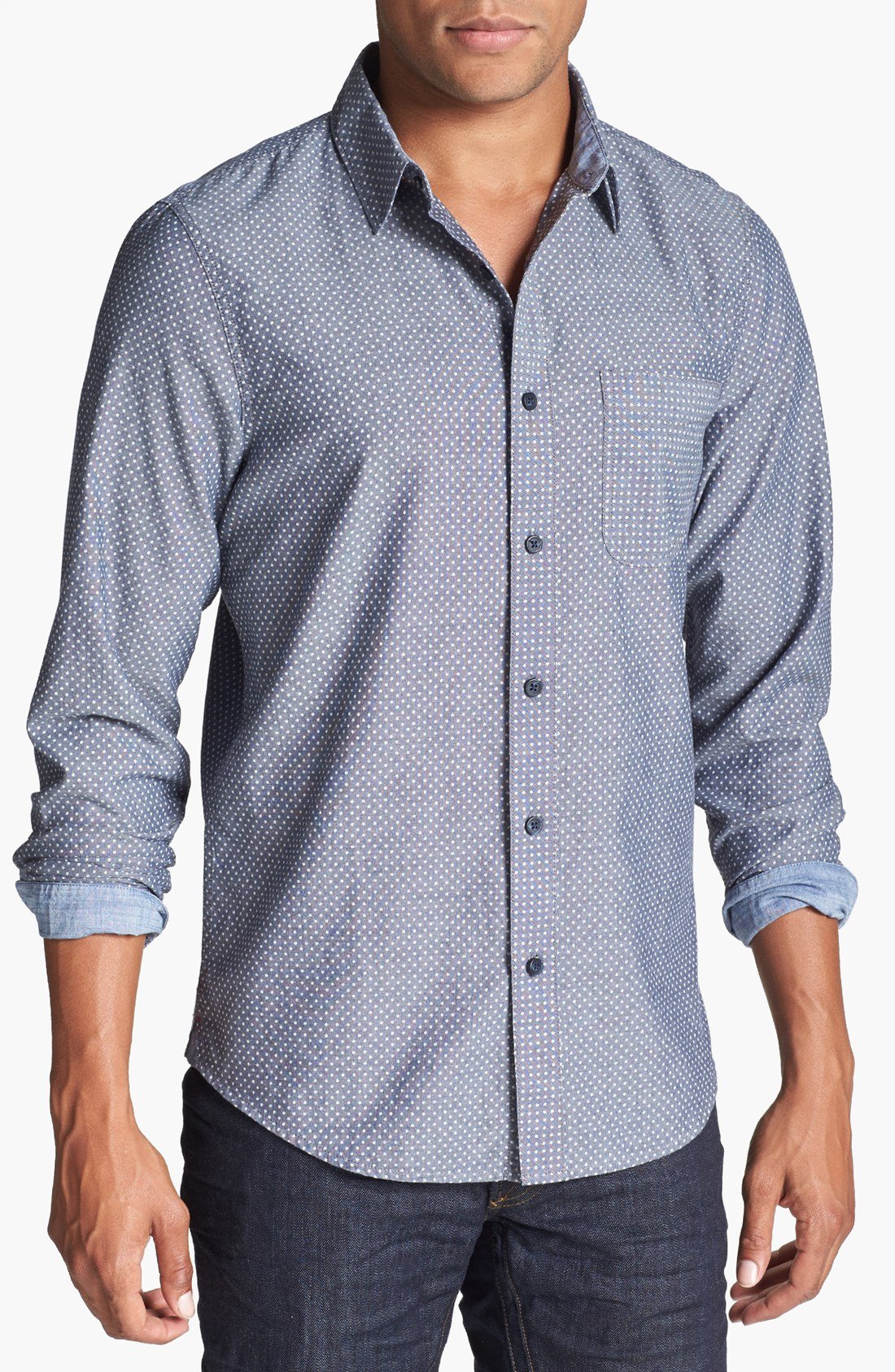 1901 Dot Print Chambray Oxford Shirt in Blue for Men (Chambray Dot ...