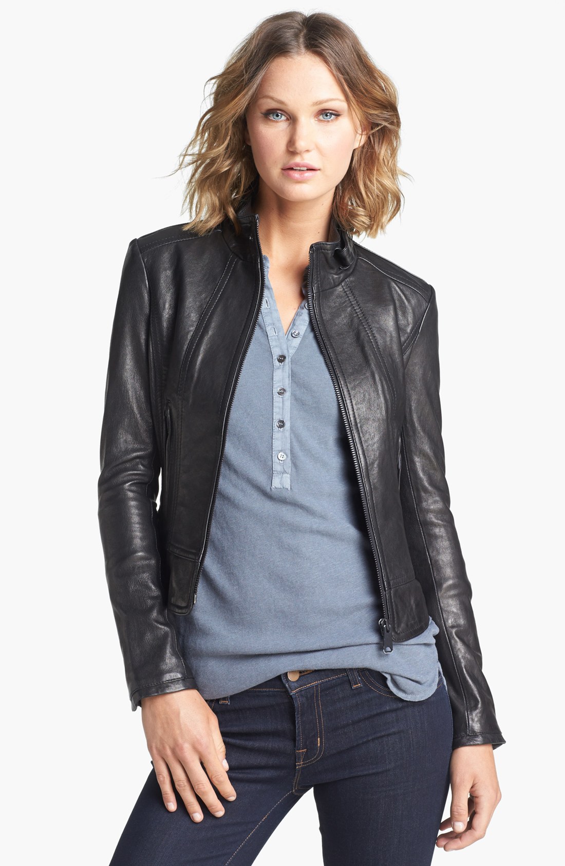 June Tab Collar Leather Jacket In Black Lyst Gallery
