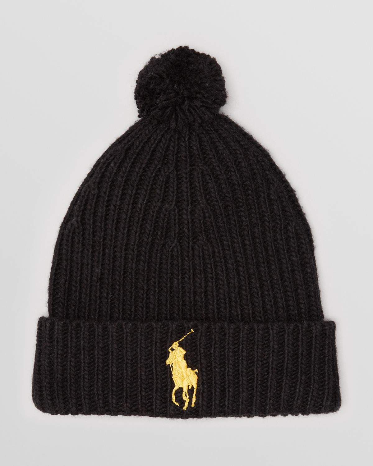 Ralph Lauren Polo Big Pony Rib Cuff Pom Pom Hat in Black for Men (Polo ...