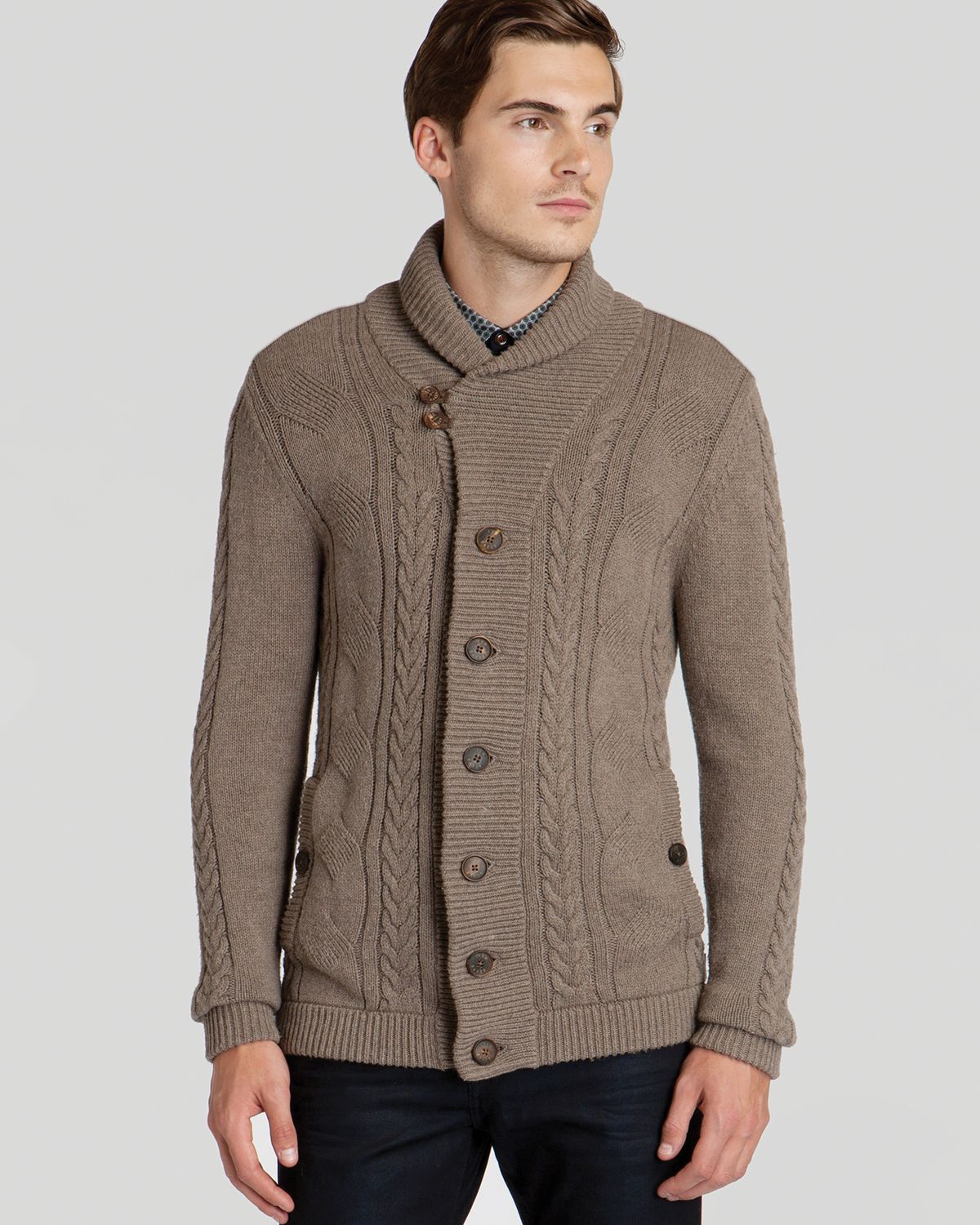 Ted baker Jowalk Cable Knit Cardigan in Brown for Men | Lyst