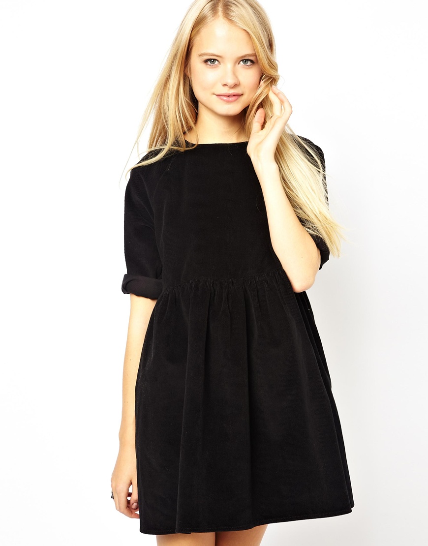 black v neck smock dress