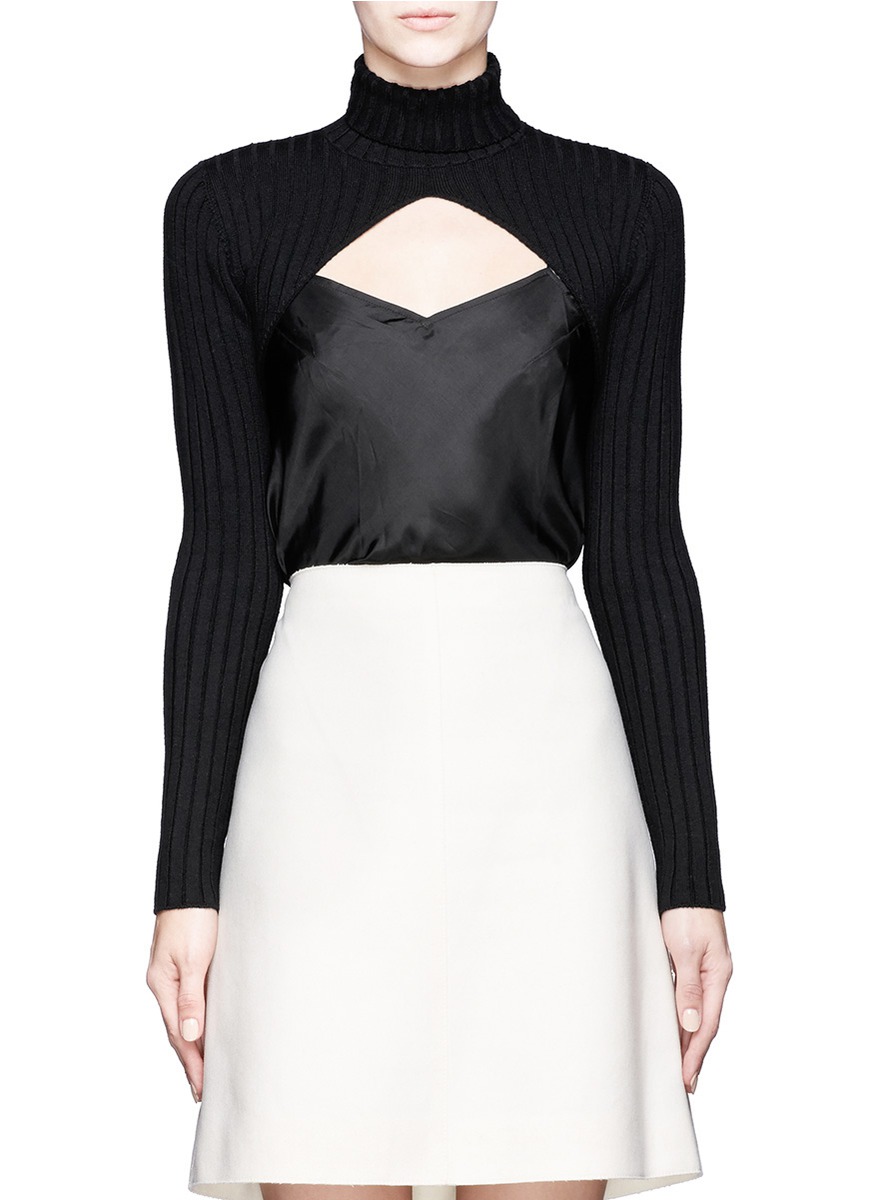Carven Cropped Cutout Front Turtleneck Top in Black | Lyst