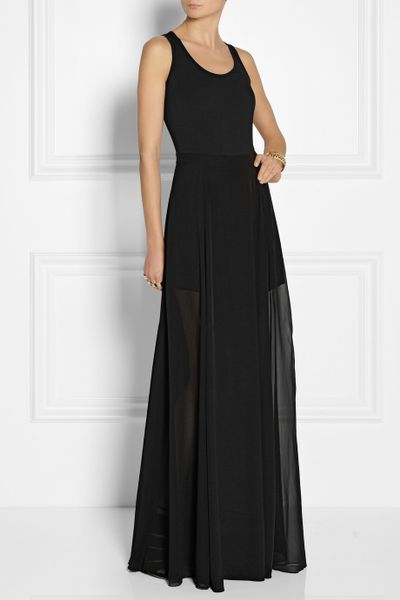 Dkny Jersey And Silk-Blend Chiffon Maxi Dress in Black | Lyst