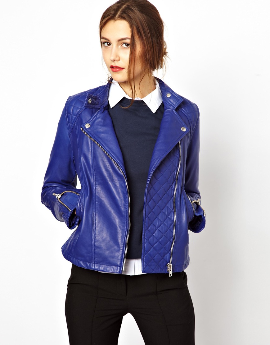 Criminal Damage Essentiel Antwerp Leather Biker Jacket In Cobalt Gallery