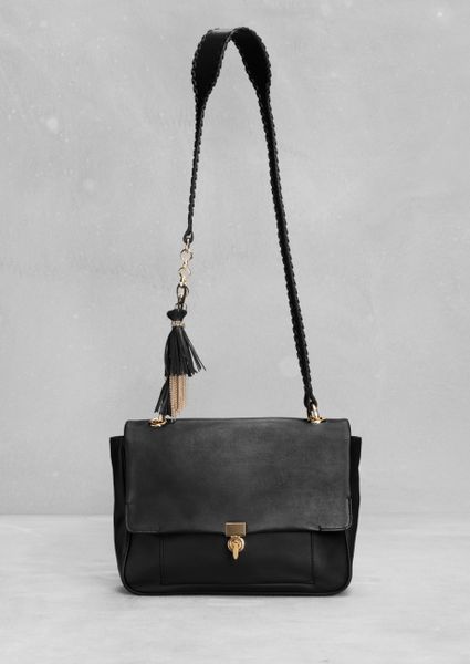 & Other Stories Leather Tassel Shoulder Bag in Black - Lyst