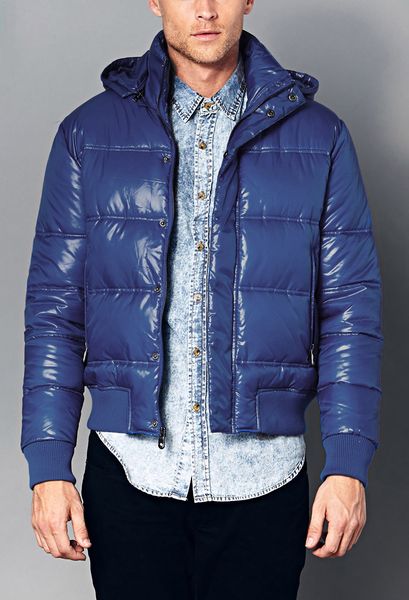 21men Coated Puffer Jacket in Blue for Men | Lyst