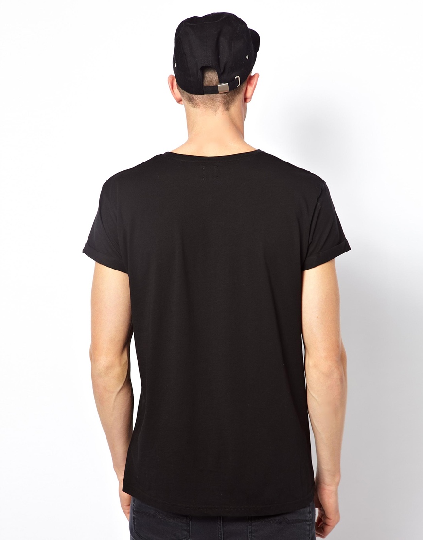 Lyst Asos T Shirt With Geo Print And Rolled Sleeves In Black For Men