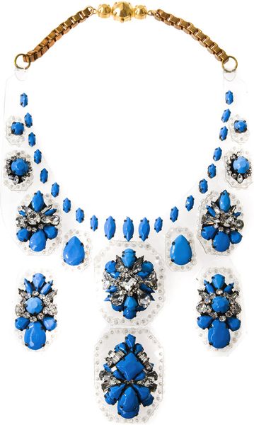 Shourouk Barbara Embellished Bib Necklace in Blue | Lyst