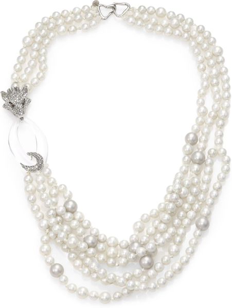 Alexis Bittar Pearl Lucite & Crystal Multi-Stand Necklace in White ...