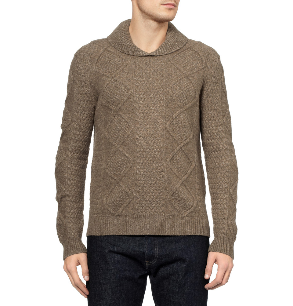 A.p.c. Wool-Blend Shawl Collar Sweater in Brown for Men | Lyst
