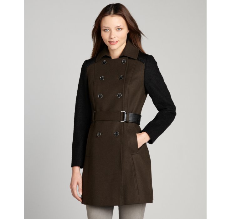 Lyst Dkny Military Green and Black Boiled Wool Double Breasted Belted