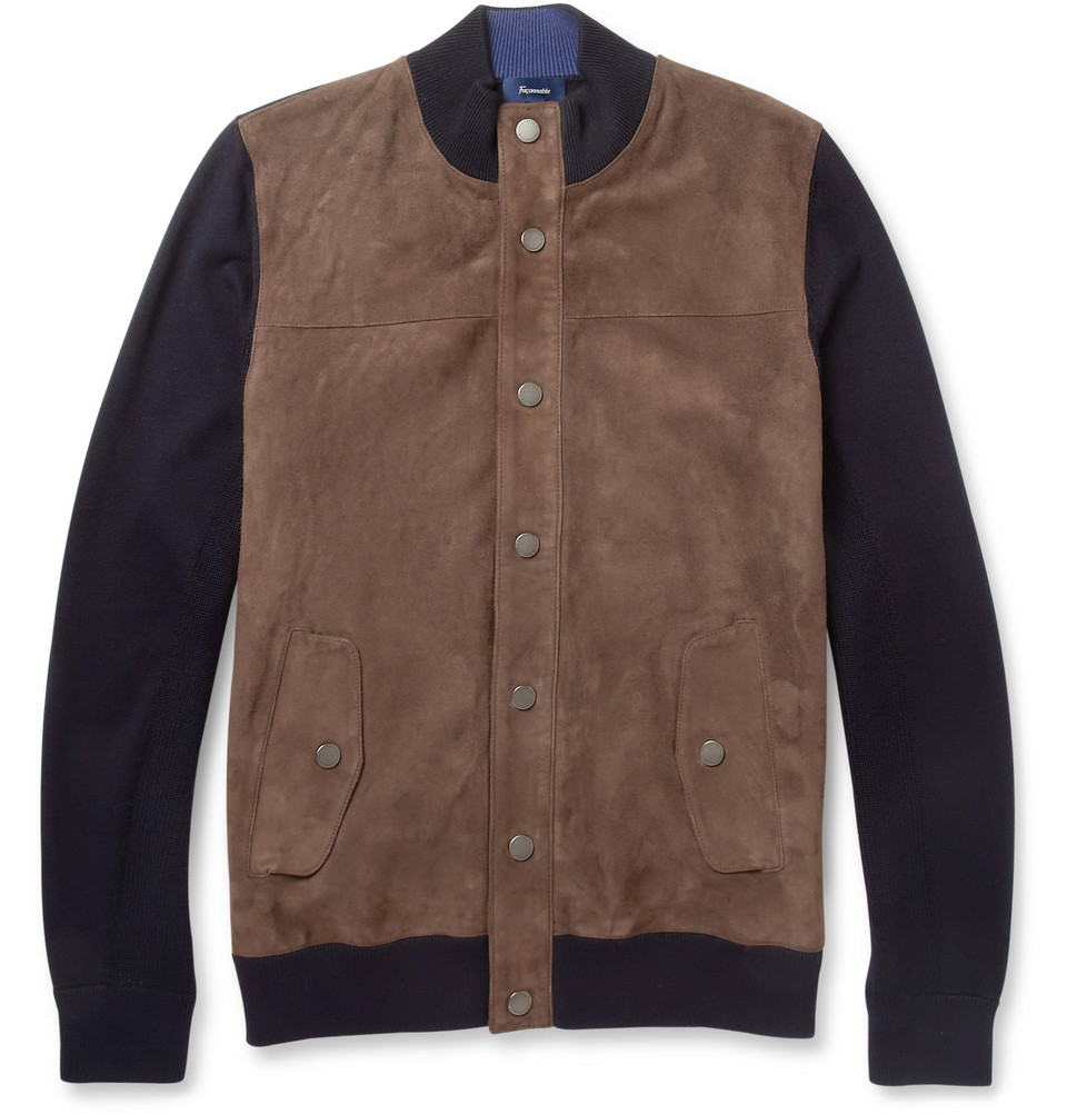 Faconnable Suede-front Cotton and Cashmere-blend Bomber Jacket in Brown ...