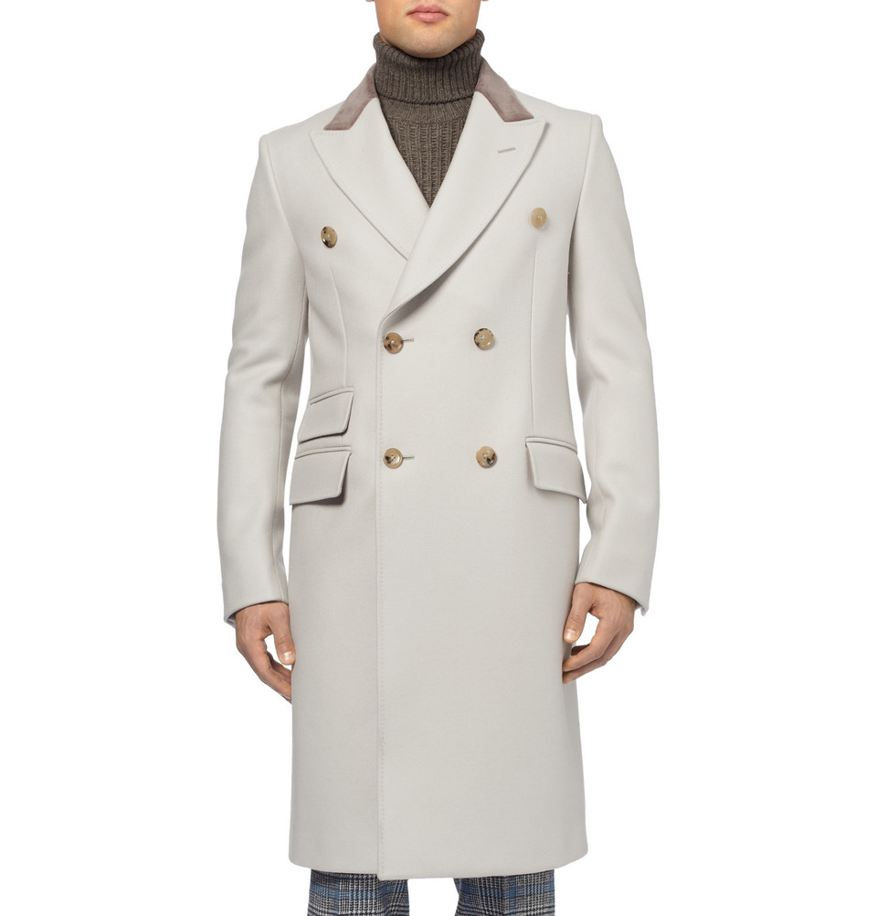 Lyst - Gucci Velvetcollar Wool Coat in White for Men