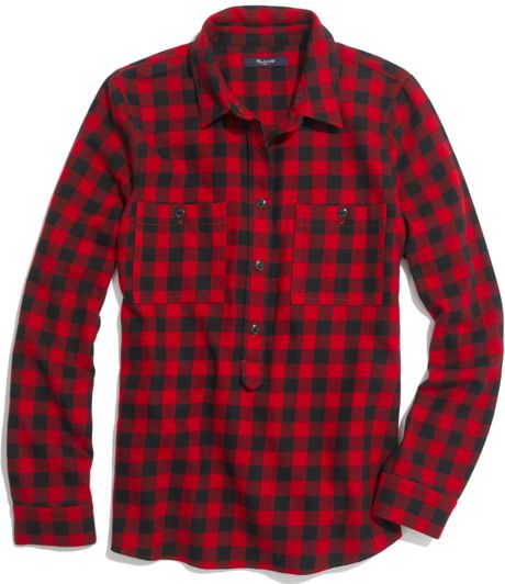 Madewell Flannel Popover in Buffalo Plaid in Red (fire) | Lyst