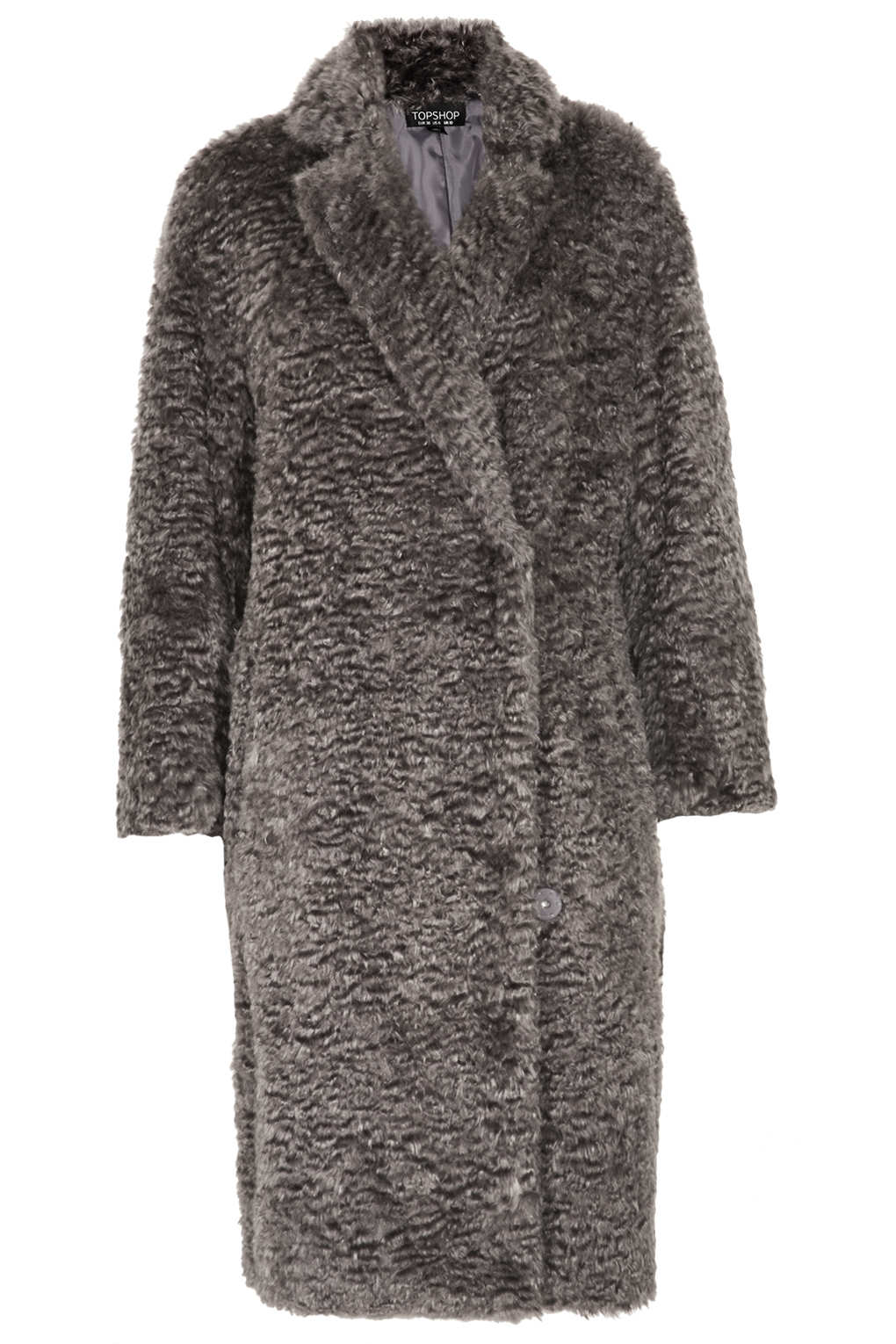 Lyst - Topshop Curly Faux Fur Long Coat in Gray