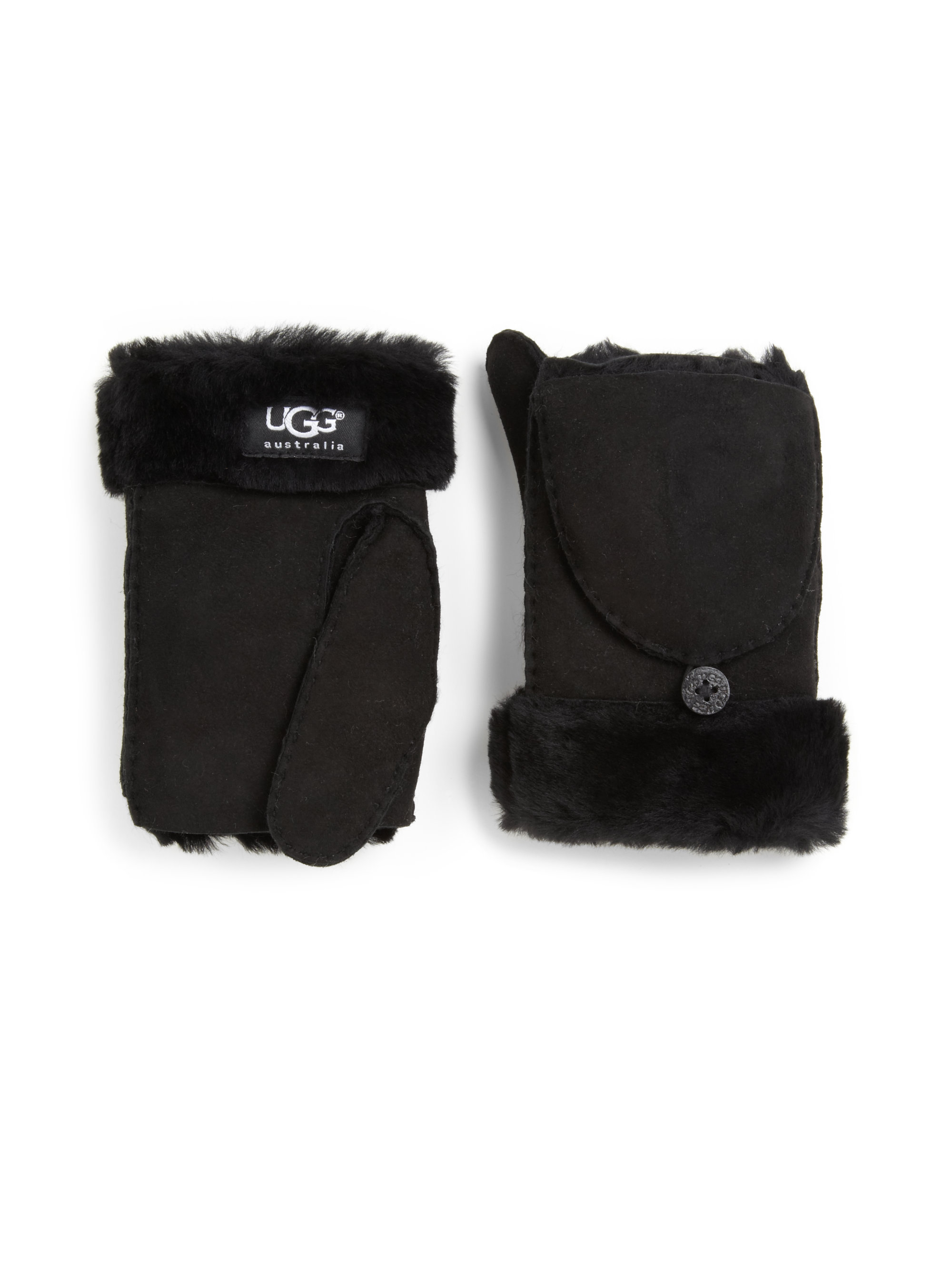 Lyst Ugg Convertible Shearling Mittens in Black
