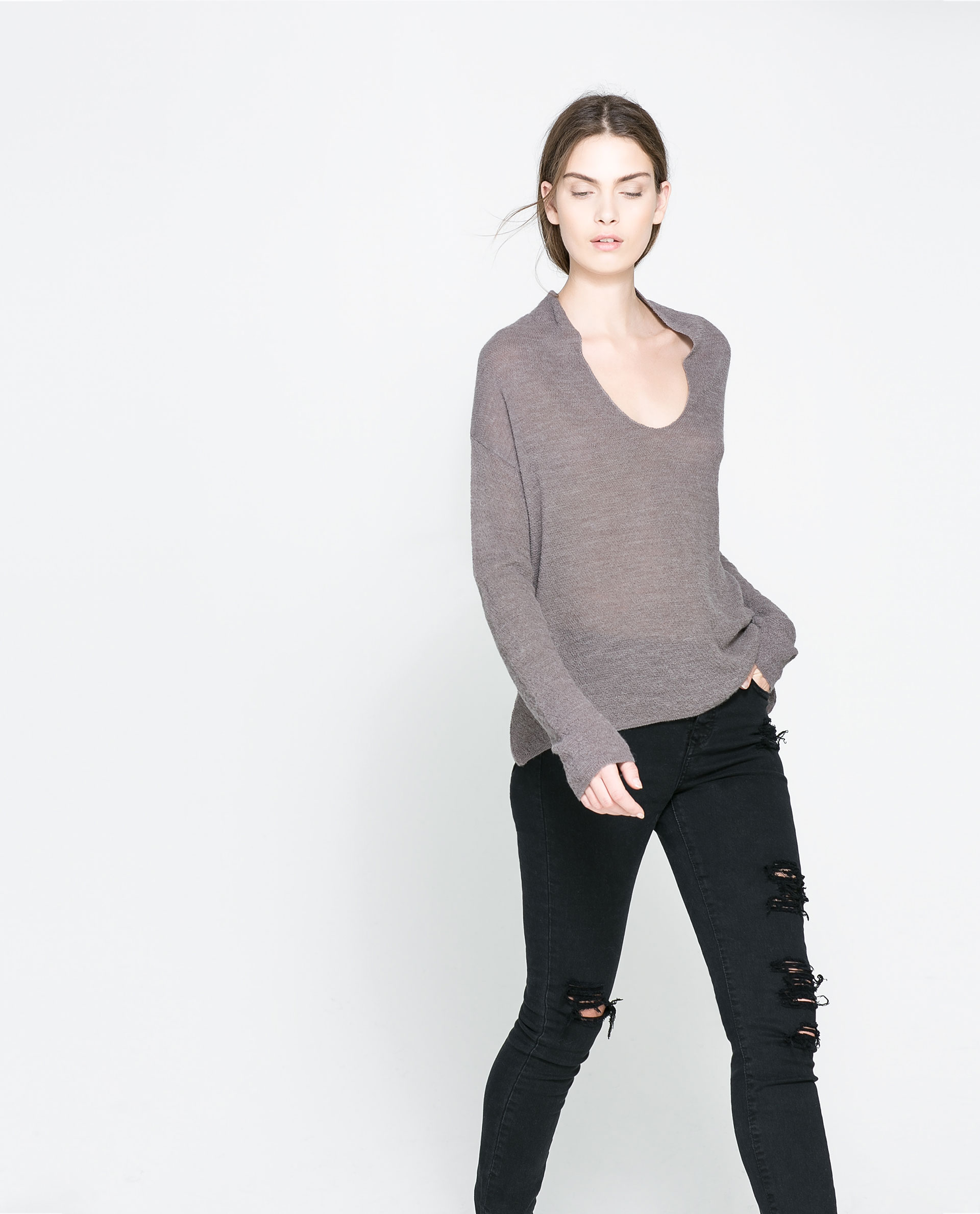Zara Fine Knit Sweater in Gray | Lyst
