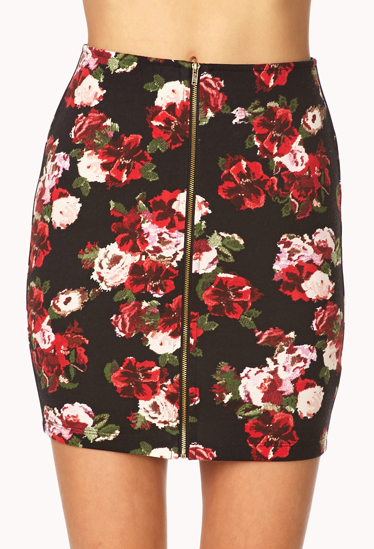 Lyst - Forever 21 Pixelated Floral Skirt in Red