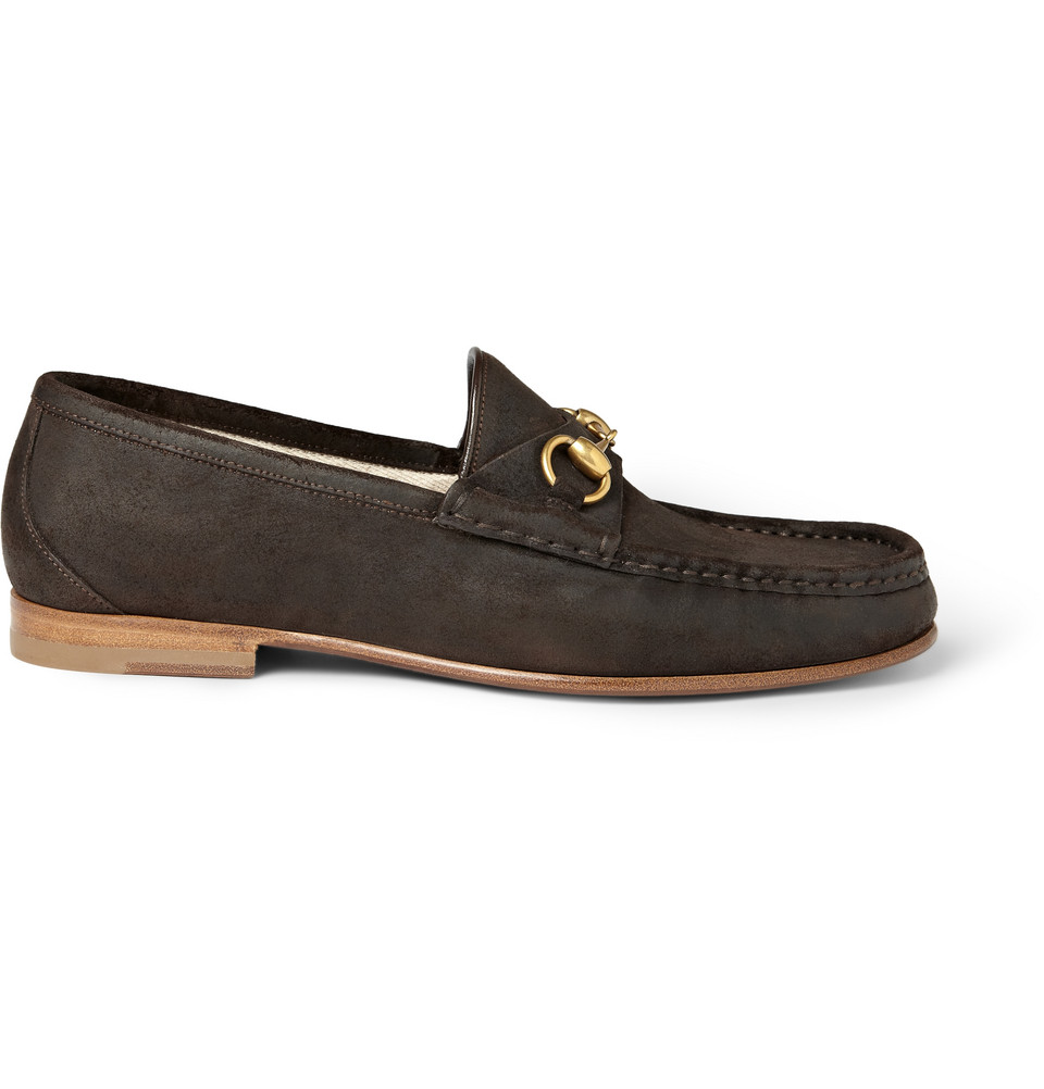 Gucci Horsebit Suede Loafers in Brown for Men - Lyst