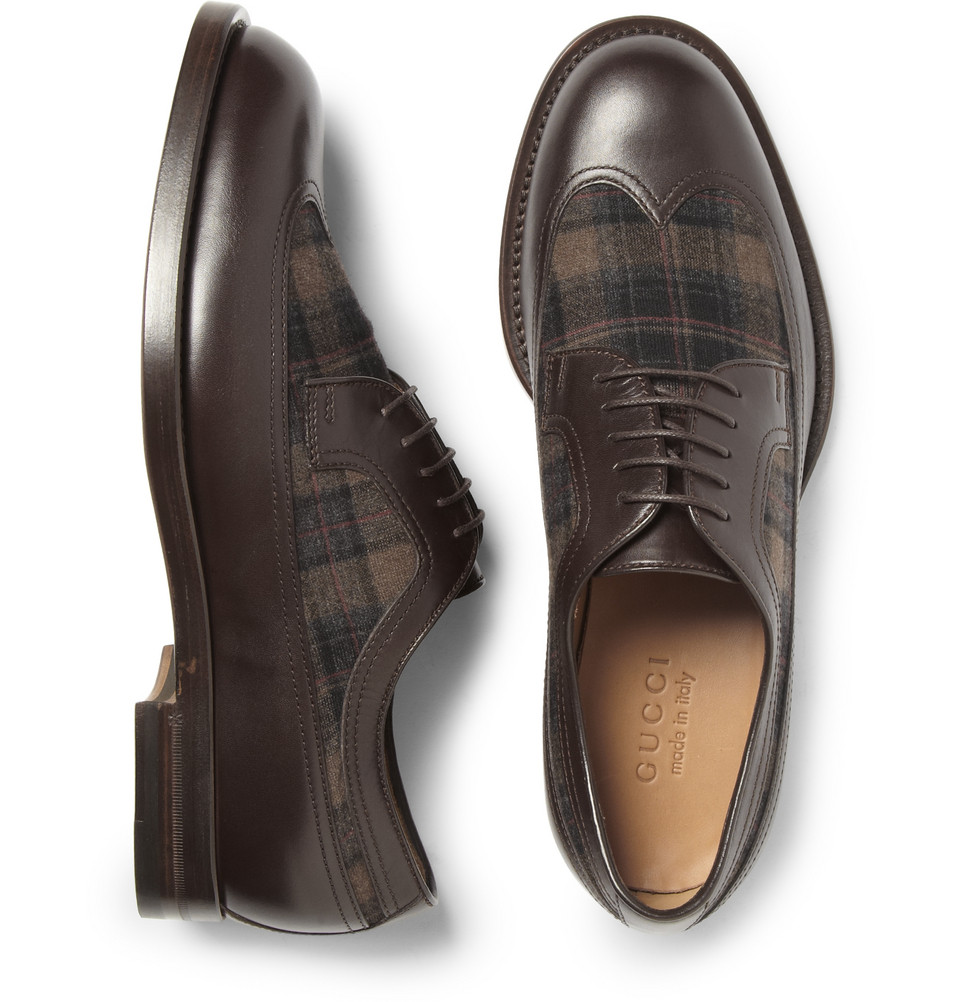 Lyst - Gucci Leather and Plaid Flannel Oxford Shoes in Brown for Men