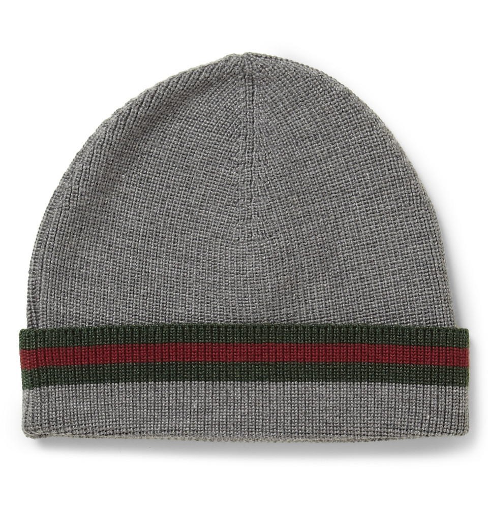 Gucci Striped Wool and Silkblend Beanie Hat in Gray for Men Lyst