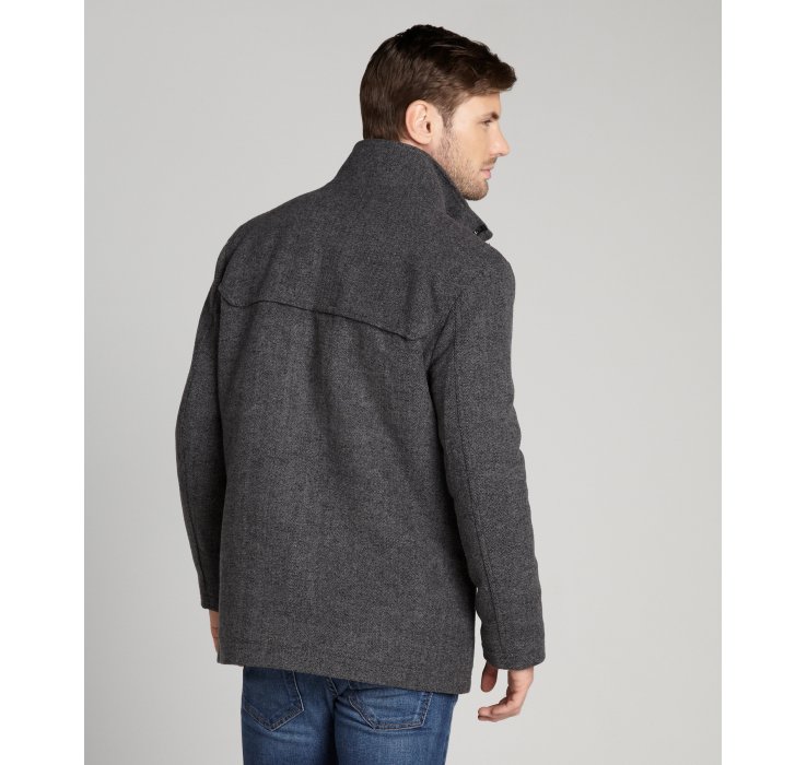 Lyst - Kenneth Cole Grey Tweed Button Front Wool Coat with Bib in Gray ...