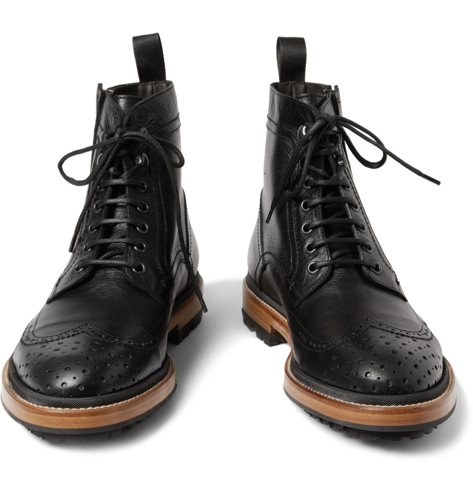 Lyst - Lanvin Leather Brogue Boots in Black for Men