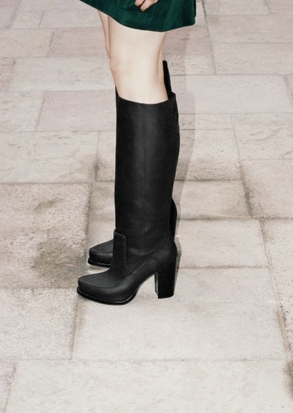 & other stories leather tall chunky flat boots in black