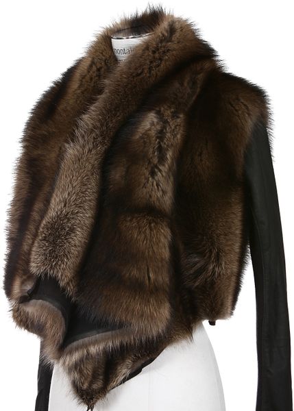Rick Owens Black Kangaroo Leather and Brown Fisher Fur Jacket in Brown ...