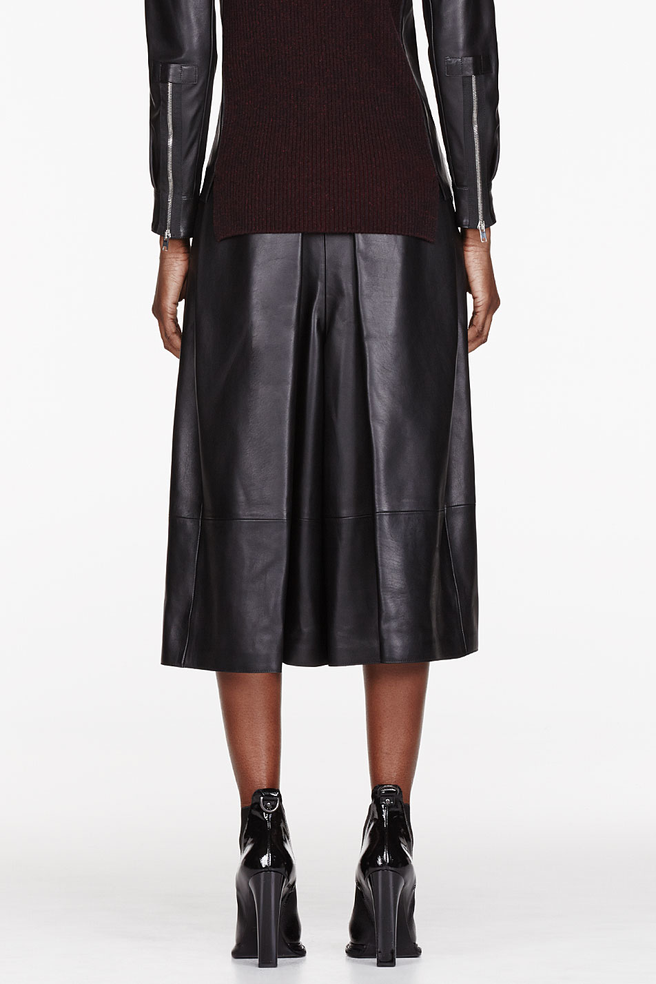 Yang li Black Buffed Leather Gaucho Pants in Black | Lyst