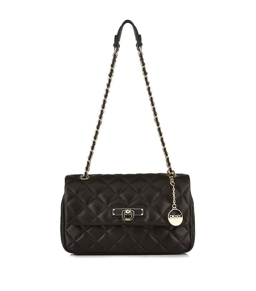 Dkny Quilted Nappa Shoulder Bag in Black (gold) | Lyst