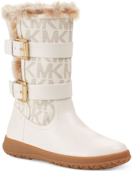 Michael Kors Aaran Cold Weather Faux-Fur Boots in White (Vanilla Logo ...