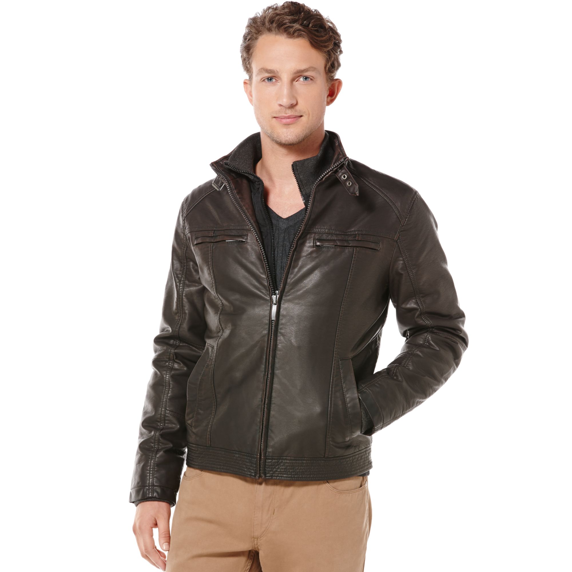 Perry Ellis Bomber jacket in Brown for Men (Dark Brown) | Lyst