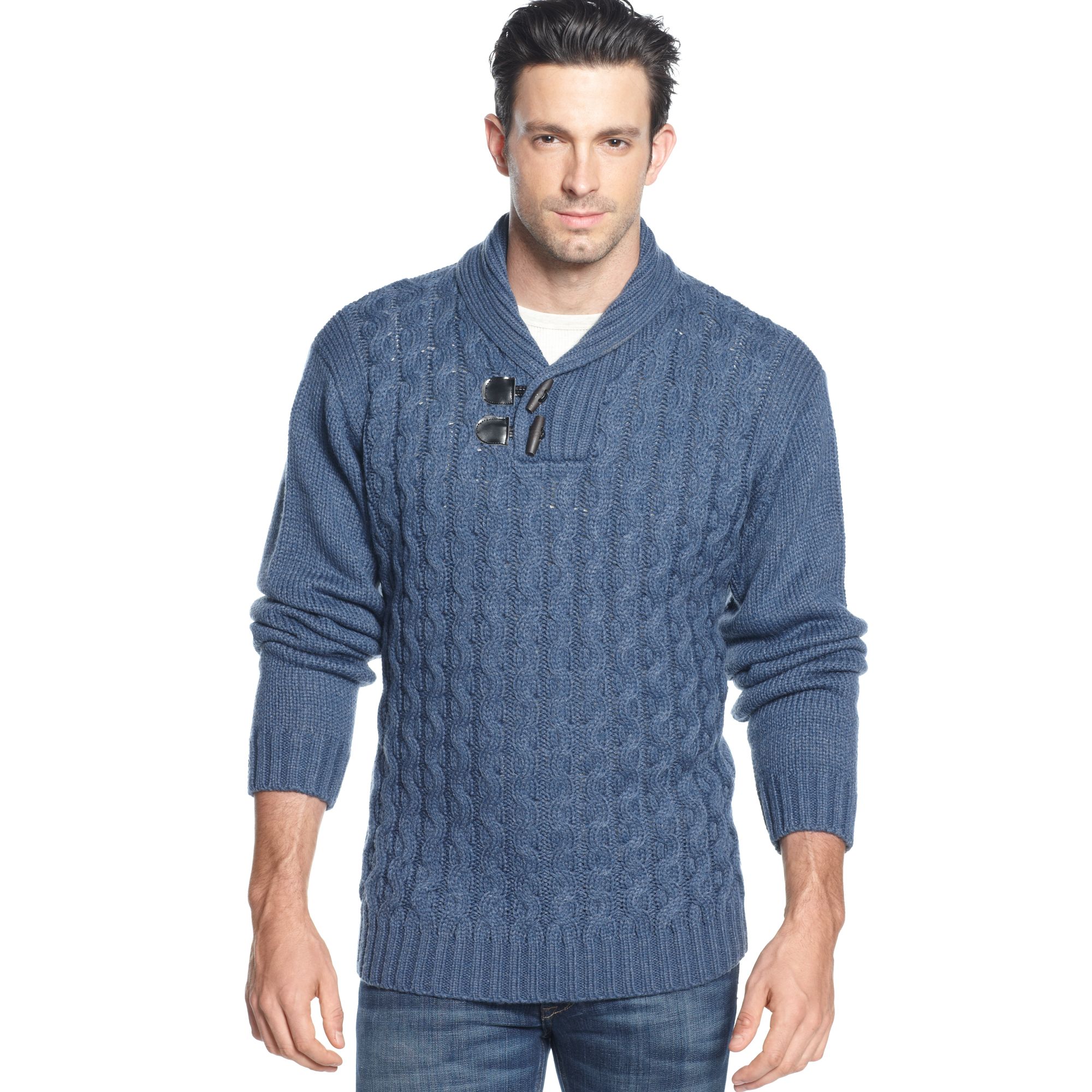 Lyst - Weatherproof Toggle Shawlcollar Chunky Sweater in Blue for Men
