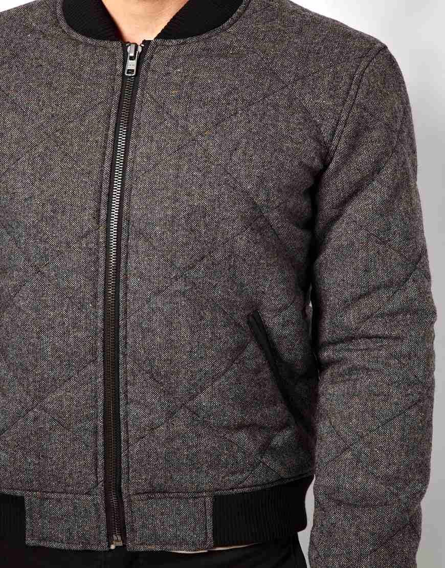 Lyst - Asos Quilted Wool Bomber Jacket in Gray for Men