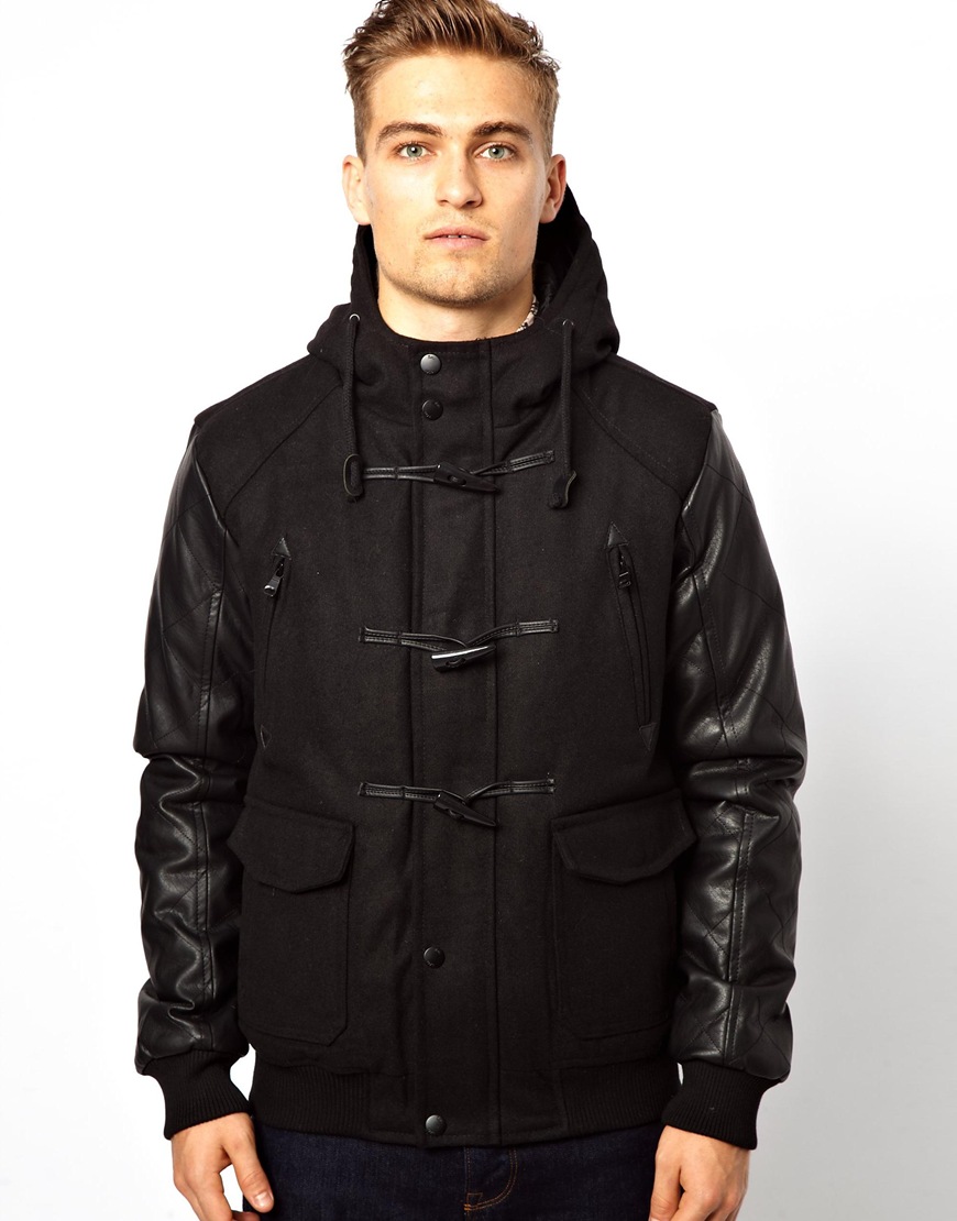 Asos Brave Soul Hooded Duffle Coat in Black for Men | Lyst