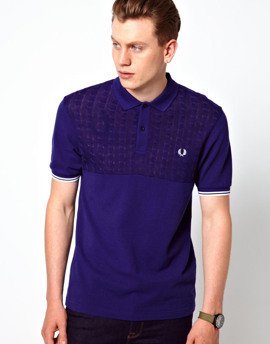 Lyst - Fred perry British Knitting Half Panel Cable Polo in Blue for Men
