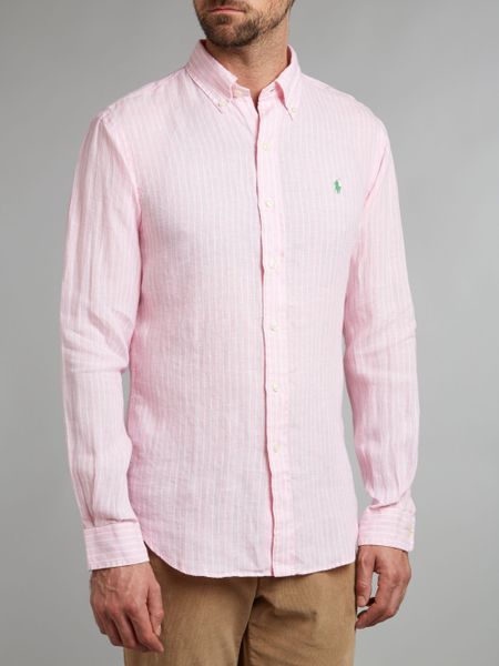 Polo Ralph Lauren Linen Stripe Shirt in Pink for Men | Lyst