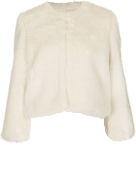 Topshop Petite Faux Fur Jacket in Beige (CREAM) | Lyst