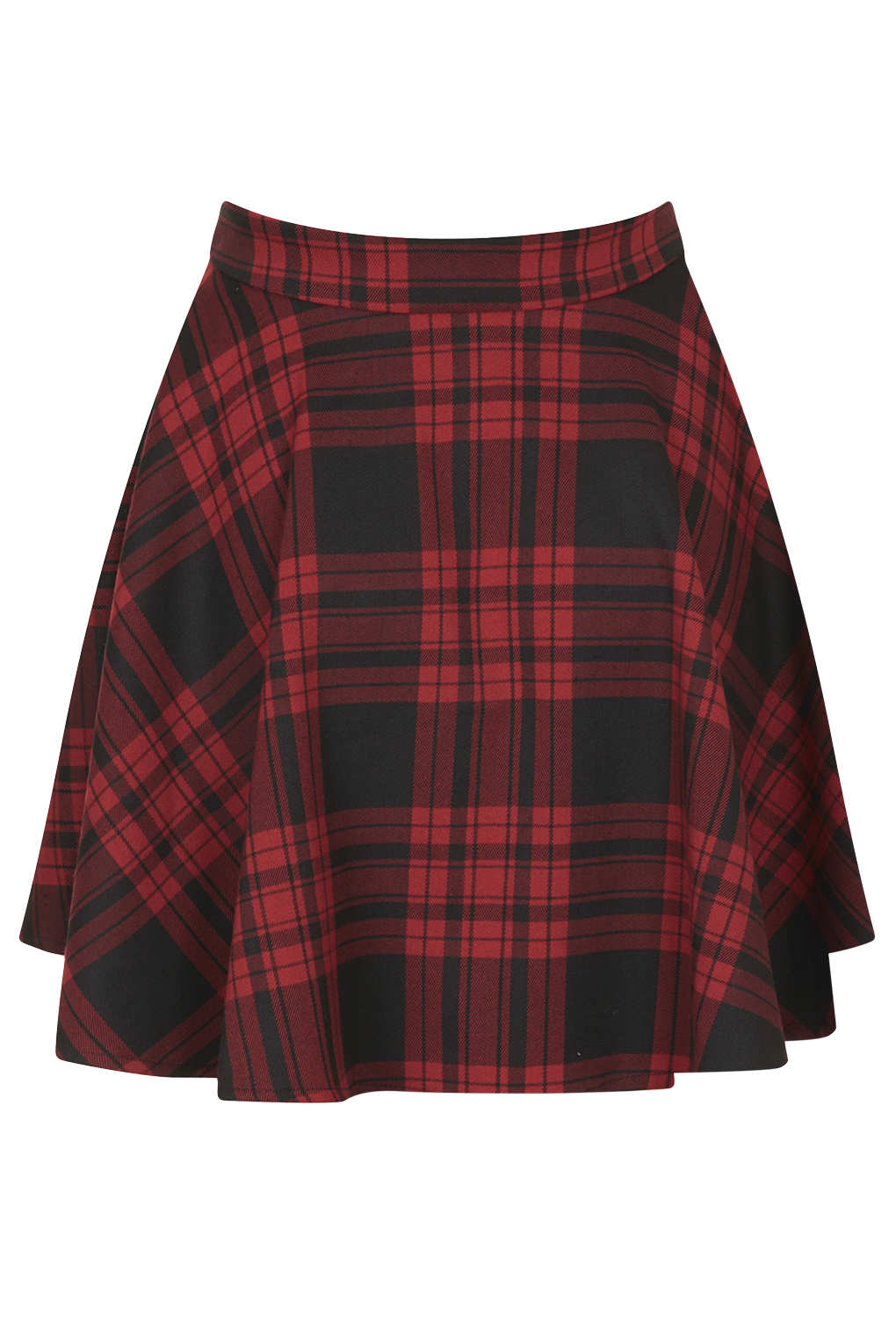 Topshop Red Tartan Zip Front Skater Skirt In Red Lyst 