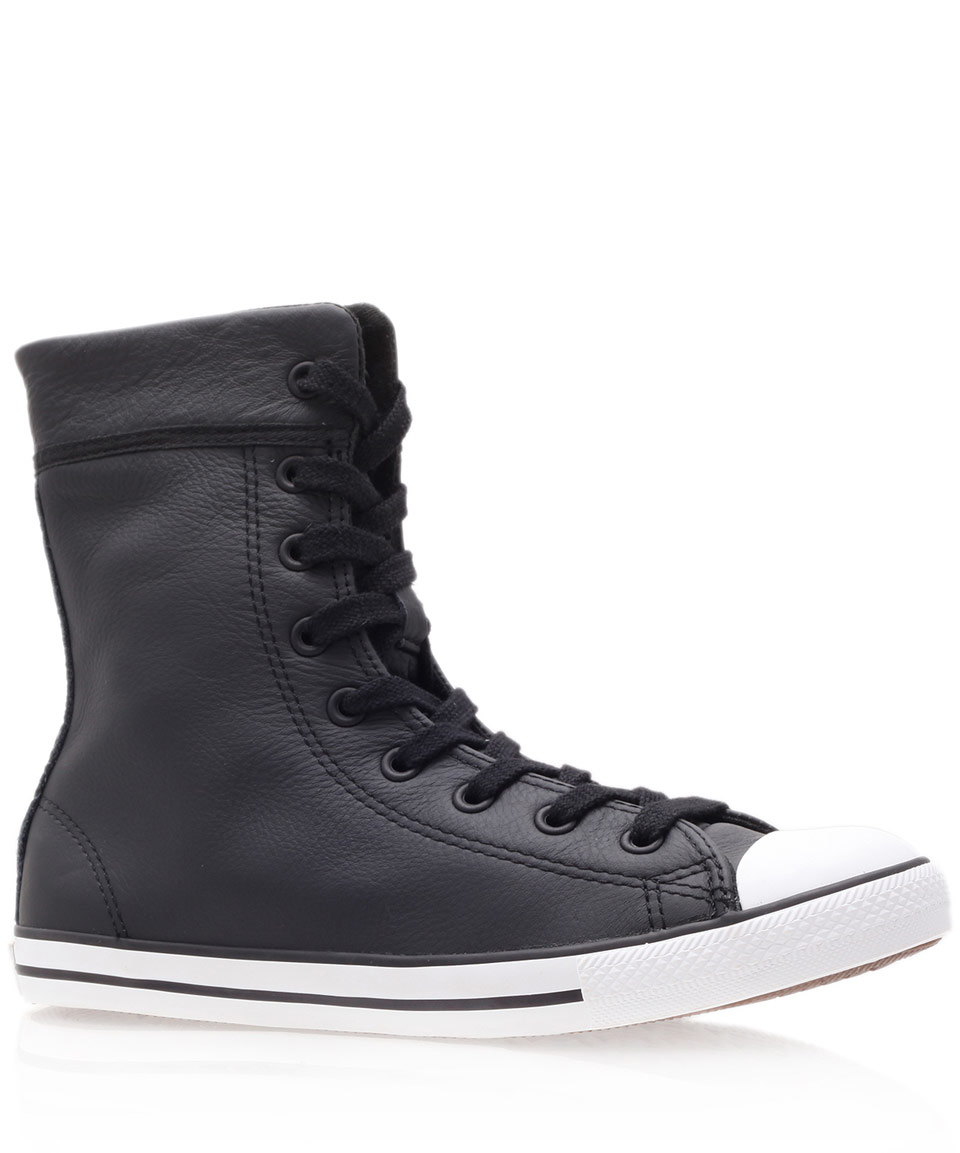 Converse Black Chuck Taylor Dainty Leather Hi Top Trainers in Black | Lyst