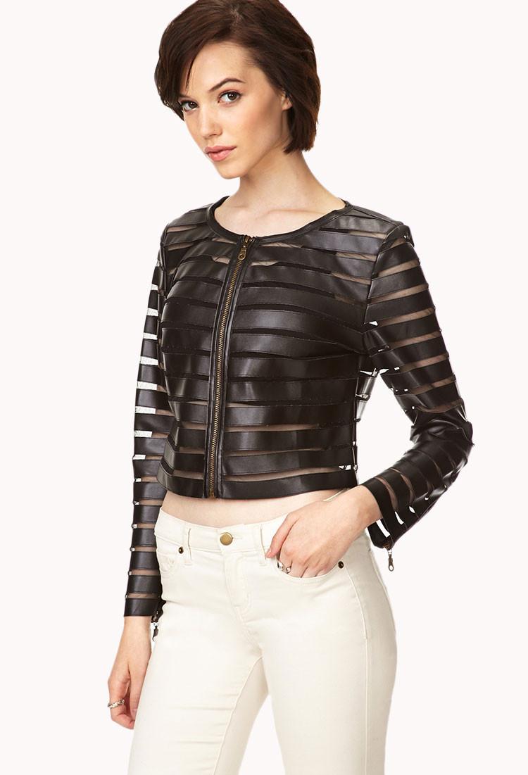 Forever 21 Edgy Faux Leather Mesh Jacket In Black Lyst