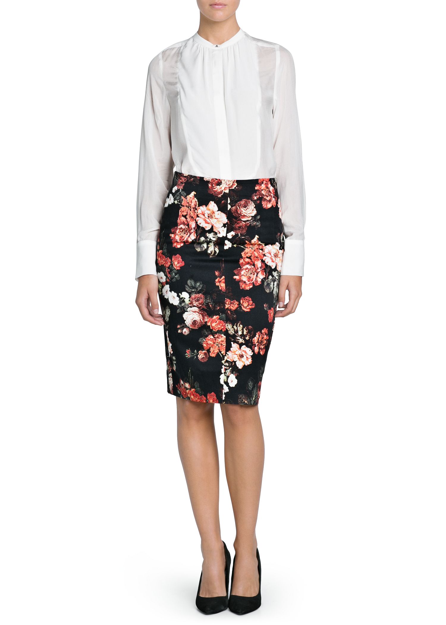 Mango Floral Print Pencil Skirt In Black Lyst 6679