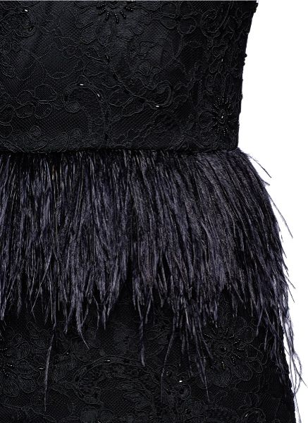 Alice + Olivia Beaded Lace Feather Peplum Dress in Black | Lyst