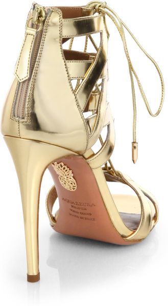 Aquazzura Beverly Hills Strappy Sandals in Gold | Lyst